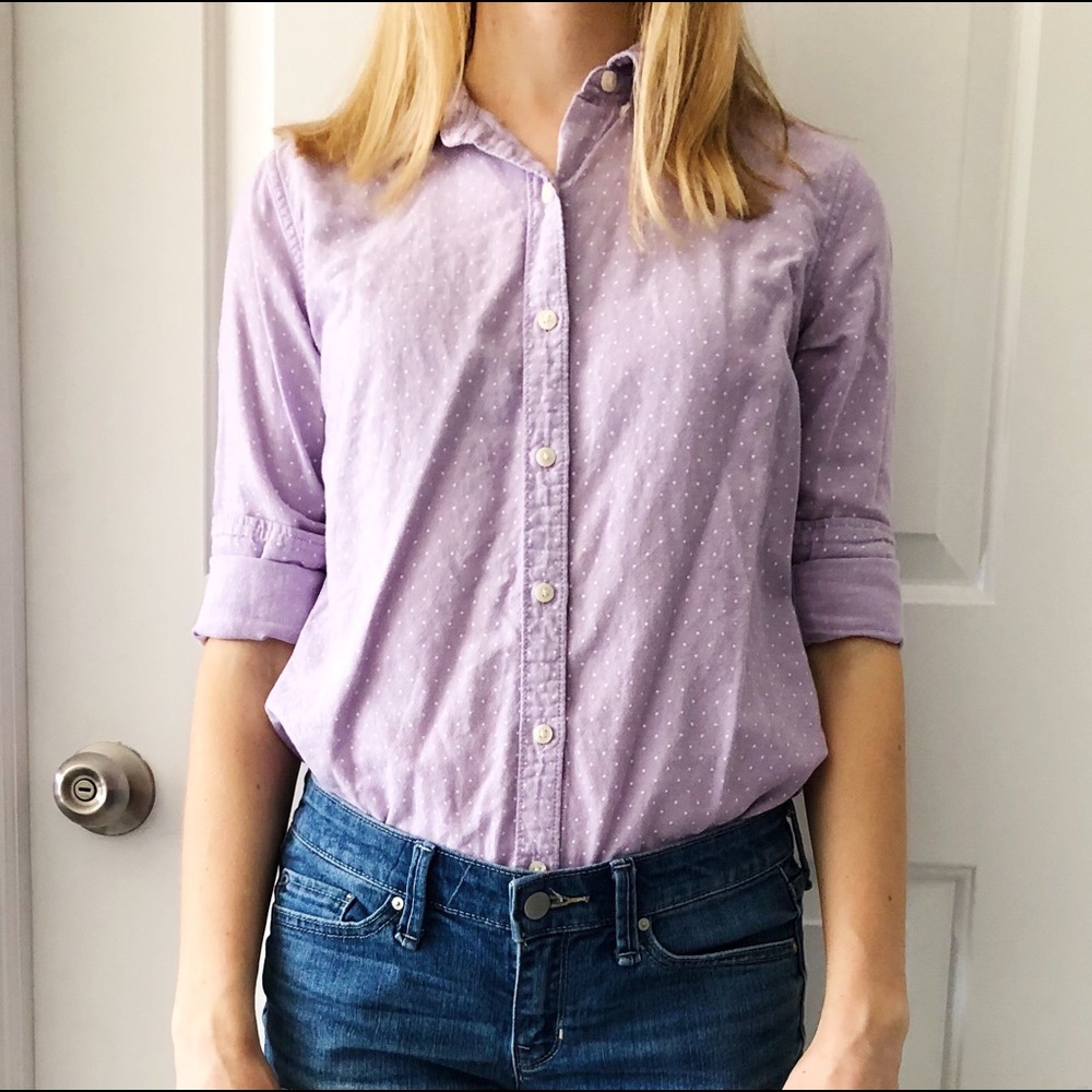 GAP Polka Dot Fitted Boyfriend Button Down